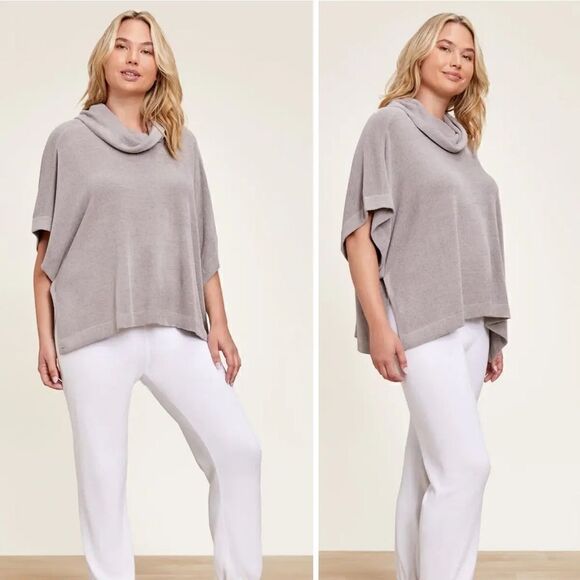 Barefoot Dreams Taupe CozyChic Ultra Lite Cowl-Neck Poncho Sweater Top 1X - Picture 1 of 6